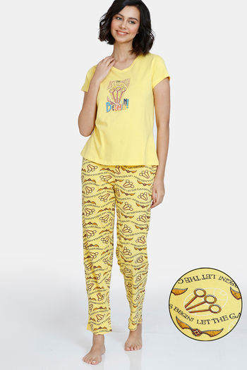 Buy Zivame Harry Potter Knit Cotton Pyjama Set - Aspen Gold
